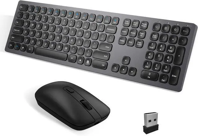 Main image of Wireless Keyboard and Mouse Combo, 2.4G Full-Sized Ergonomic Keyboard Mouse, 3 DPI Adjustable Cordless USB Keyboard and Mouse, Quite Click for Computer/Laptop/Windows/Mac,Dark Gray