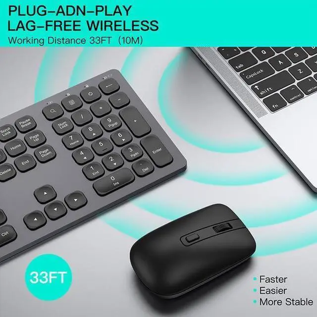 Alt view image 2 of 5 - Wireless Keyboard and Mouse Combo, 2.4G Full-Sized Ergonomic Keyboard Mouse, 3 DPI Adjustable Cordless USB Keyboard and Mouse, Quite Click for Computer/Laptop/Windows/Mac,Dark Gray