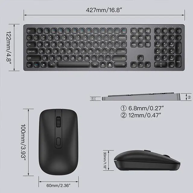 Alt view image 5 of 5 - Wireless Keyboard and Mouse Combo, 2.4G Full-Sized Ergonomic Keyboard Mouse, 3 DPI Adjustable Cordless USB Keyboard and Mouse, Quite Click for Computer/Laptop/Windows/Mac,Dark Gray