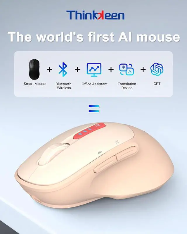 Alt view image 2 of 7 - 2025 AI Mouse, Bluetooth Wireless Mouse with Voice Input Search, Voice and Word Translation, Form Document Output, Code Generation, AI Writing, AI Drawing, Rechargeable, for Windows, macOS(Pink)