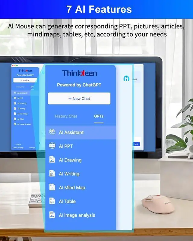 Alt view image 4 of 7 - 2025 AI Mouse, Bluetooth Wireless Mouse with Voice Input Search, Voice and Word Translation, Form Document Output, Code Generation, AI Writing, AI Drawing, Rechargeable, for Windows, macOS(Pink)