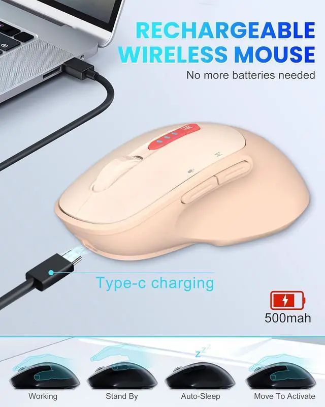 Alt view image 5 of 7 - 2025 AI Mouse, Bluetooth Wireless Mouse with Voice Input Search, Voice and Word Translation, Form Document Output, Code Generation, AI Writing, AI Drawing, Rechargeable, for Windows, macOS(Pink)