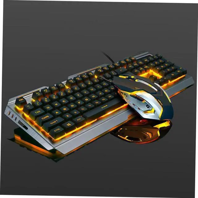 Alt view image 5 of 7 - Cool Yellow LED Backlit Mechanical Keyboard and Gamer Mouse USB Wired High-Elastic Floating Keys Metal Panel Sandblasted Finish with Multimedia Shortcut Functions for Gaming