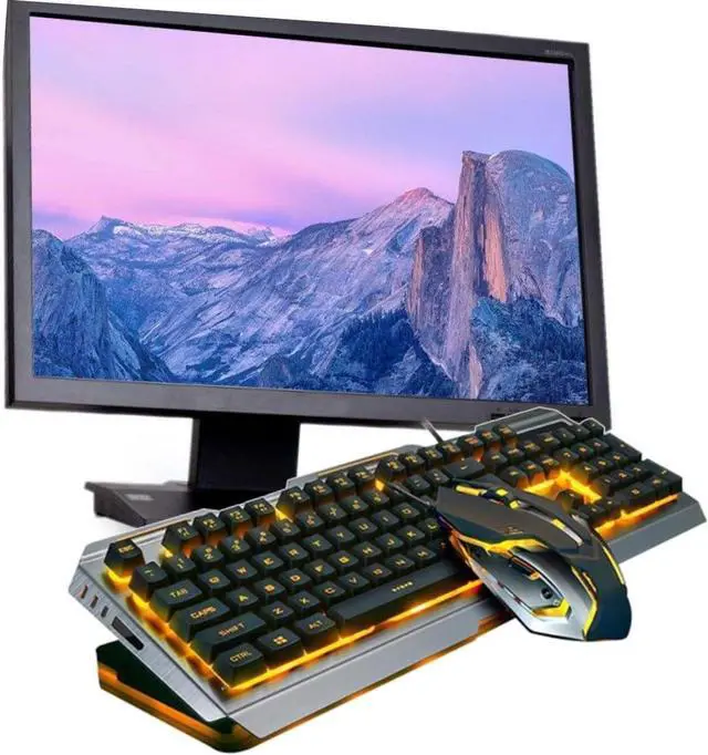 Alt view image 6 of 7 - Cool Yellow LED Backlit Mechanical Keyboard and Gamer Mouse USB Wired High-Elastic Floating Keys Metal Panel Sandblasted Finish with Multimedia Shortcut Functions for Gaming