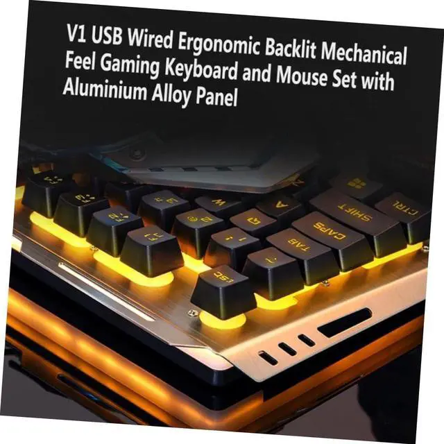 Alt view image 2 of 7 - Cool Yellow Led Backlit Mechanical Keyboard and Mouse USB Gaming Gear Retro Design Floating Keys and Backlight for Gamers Tungsten Golden