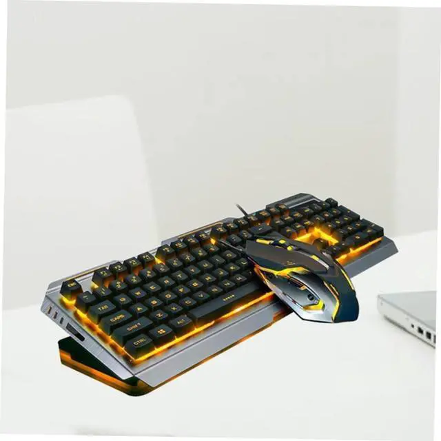 Alt view image 3 of 7 - Cool Yellow Led Backlit Mechanical Keyboard and Mouse USB Gaming Gear Retro Design Floating Keys and Backlight for Gamers Tungsten Golden