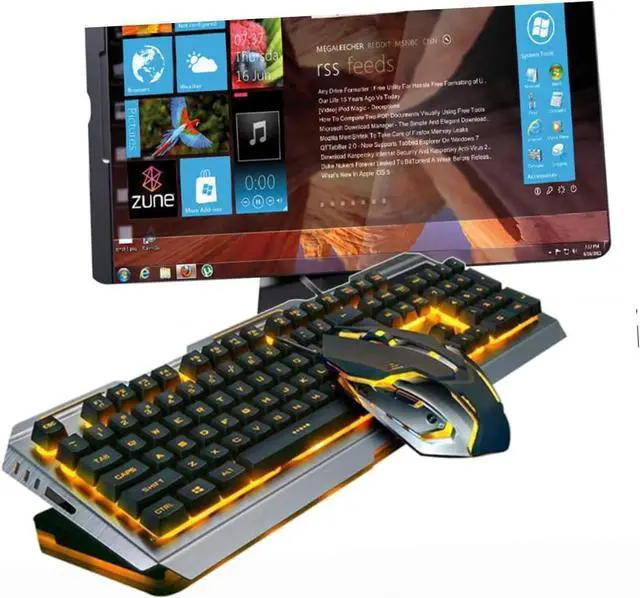 Alt view image 5 of 7 - Cool Yellow Led Backlit Mechanical Keyboard and Mouse USB Gaming Gear Retro Design Floating Keys and Backlight for Gamers Tungsten Golden