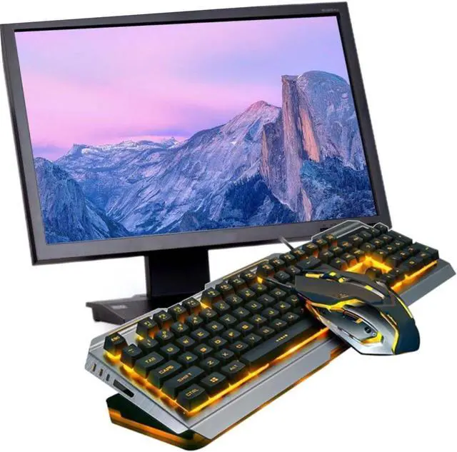 Alt view image 6 of 7 - Cool Yellow Led Backlit Mechanical Keyboard and Mouse USB Gaming Gear Retro Design Floating Keys and Backlight for Gamers Tungsten Golden