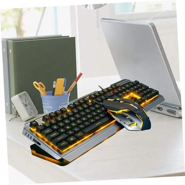 Alt view image 7 of 7 - Cool Yellow Led Backlit Mechanical Keyboard and Mouse USB Gaming Gear Retro Design Floating Keys and Backlight for Gamers Tungsten Golden