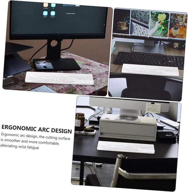 Alt view image 5 of 7 - White Pearl Resin Keyboard Wrist Support Cushion for Mechanical Keyboards Keys Ergonomic Wrist Rest Pad for Gaming and Office Use Comfortable Hand and Elbow Support to Pressure and