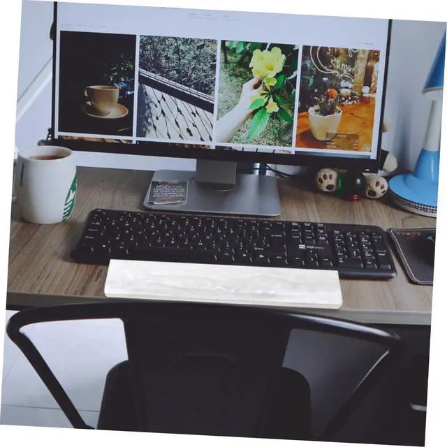 Alt view image 2 of 7 - White Pearl Resin Keyboard Wrist Support Cushion for Mechanical Keyboards Keys Ergonomic Wrist Rest Pad for Gaming and Office Use Comfortable Hand and Elbow Support to Pressure and