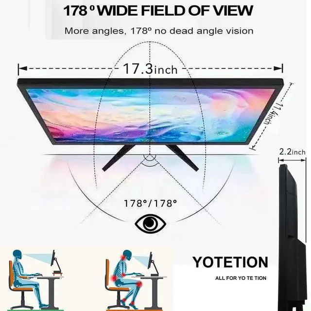 Alt view image 6 of 7 - 19 inch HD (1440 x 900) Monitor, 75Hz Refresh Rate, HDMI x1 Small Thin Monitor for laptops, Computers and desktops,LED Display, VGA/HDMI Connection.VESA:75 * 75MM