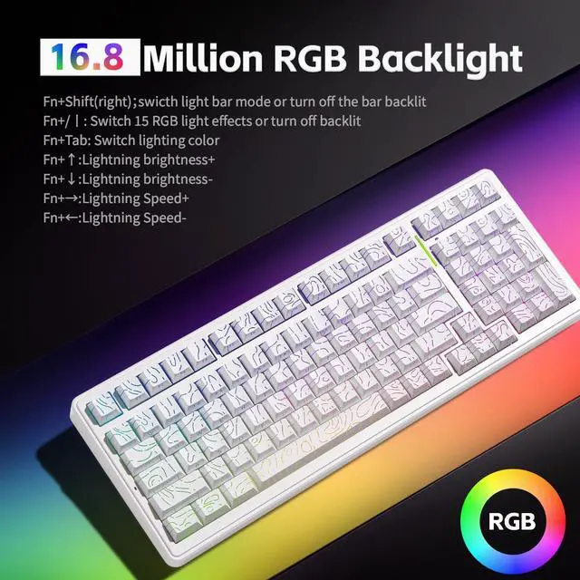 Alt view image 4 of 7 - LEOBOG x Aula F99 Keyboard, Wireless Mechanical Gaming Keyboards, Hot Swappable Custom Creamy RGB Backlit Computer Keyboard,BT5.0/2.4GHz/USB-C,Topographic Side-Printed Keycaps, Switch