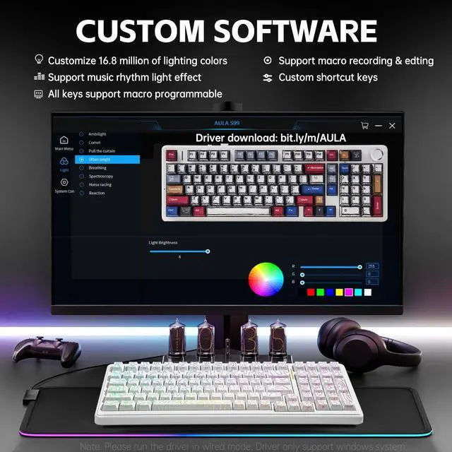 Alt view image 6 of 7 - LEOBOG x Aula F99 Keyboard, Wireless Mechanical Gaming Keyboards, Hot Swappable Custom Creamy RGB Backlit Computer Keyboard,BT5.0/2.4GHz/USB-C,Topographic Side-Printed Keycaps, Switch