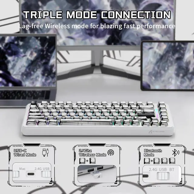 Alt view image 6 of 7 - ATTACK SHARK X82PRO HE 75% Wireless Rapid Trigger Gaming Keyboard, Hall Effect Magnetic Switch Keyboard with 0.01mm RT Adjustable Actuation, 8Khz Polling Rate, Hot-Swap, RGB, for PC Gamer (Comic)