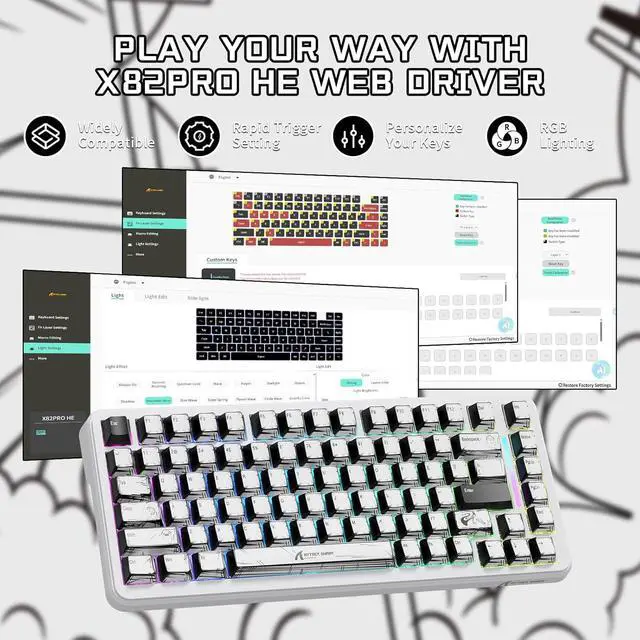 Alt view image 7 of 7 - ATTACK SHARK X82PRO HE 75% Wireless Rapid Trigger Gaming Keyboard, Hall Effect Magnetic Switch Keyboard with 0.01mm RT Adjustable Actuation, 8Khz Polling Rate, Hot-Swap, RGB, for PC Gamer (Comic)