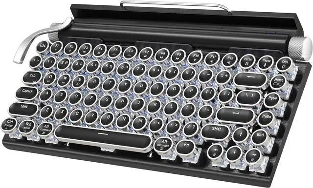 Main image of Taiahiro Retro Typewriter Mechanical Keyboard, Wireless Bluetooth 5.0 LED Backlit Office Computer Keyboards with 83-Key Clicky Blue Switches, Vintage Design for PC/Laptop/Mac/Pad/Phone/Gaming, Black