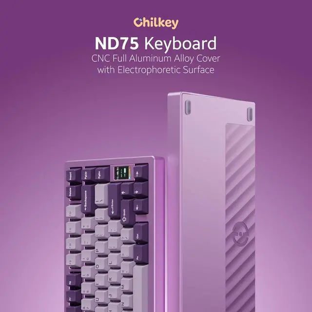 Alt view image 2 of 7 - Chilkey ND75 Aluminum Keyboard 75% Percent Wireless Gaming Mechanical Keyboard with LCD Screen, Quick Assembly, BT/2.4G/USB-C, Hot Swappable Per-Key RGB Custom Purple Key Board for Laptop Office PC