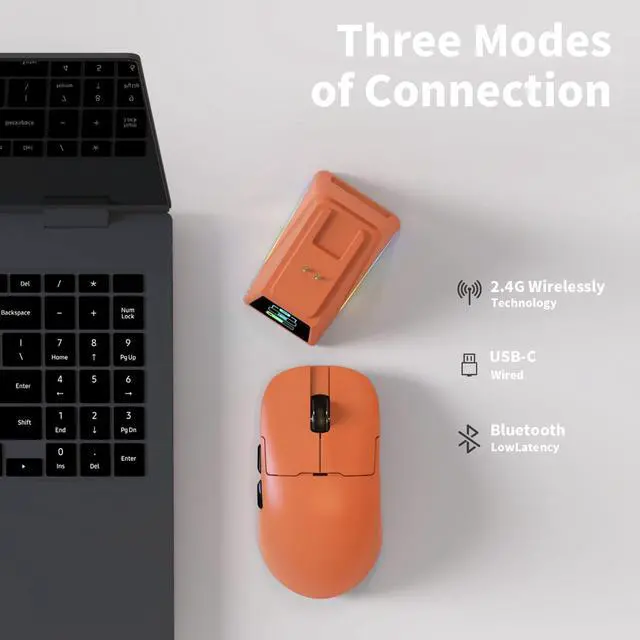 Alt view image 3 of 6 - AJAZZ AJ159 APEX Wireless Gaming Mouse 2.4G Wired BT|RGB Magnetic Screen Charging Dock|Lightweight|42K Optical Tracking|400mAh Battery |PAW3950APEX Sensor.