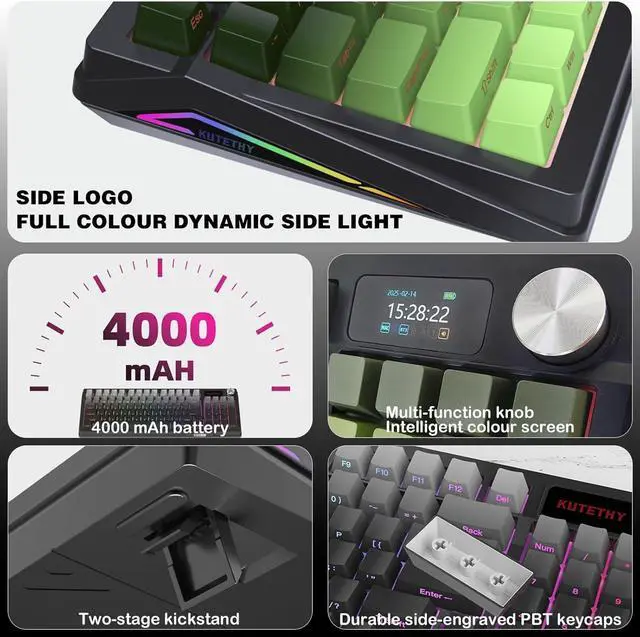 Alt view image 4 of 7 - DRAOZA Kutethy Wireless Mechanical Keyboard,Pre-lubed Switches,Gasket Structure,Tri-Mode BT/2.4GHz/USB-C Hot Swappable Keyboard,Side Printed PBT Keycaps,RGB Backlit Gaming Keyboard(Ghost+Ashen)