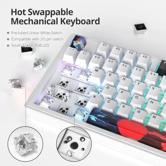 Alt view image 3 of 7 - Owpkeenthy 75 Percent Gaming Keyboard Gasket Mounted,87 Key TKL Mechanical Keyboard Hot Swappable with Sound Absorbing Foam Pre-lubed Linear Switch South-Facing RGB Backlit for PC Laptop (Olivia)