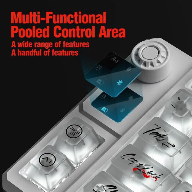 Alt view image 2 of 7 - 75% Mechanical Keyboard,Hotswap Linear Switch Music Rhythm RGB Backlight,Shine-Through Transparent Keycaps Rotary Knob+Screen,Tri-Mode Gaming Keyboard for Win/MAC (Transparent White)