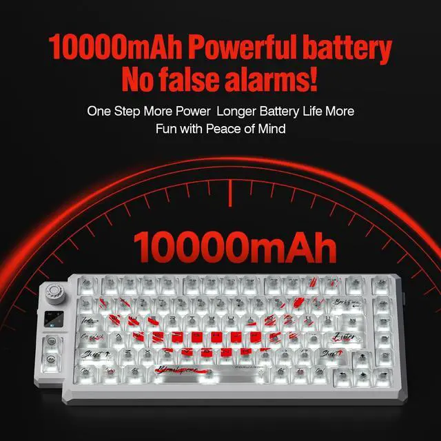 Alt view image 7 of 7 - 75% Mechanical Keyboard,Hotswap Linear Switch Music Rhythm RGB Backlight,Shine-Through Transparent Keycaps Rotary Knob+Screen,Tri-Mode Gaming Keyboard for Win/MAC (Transparent White)