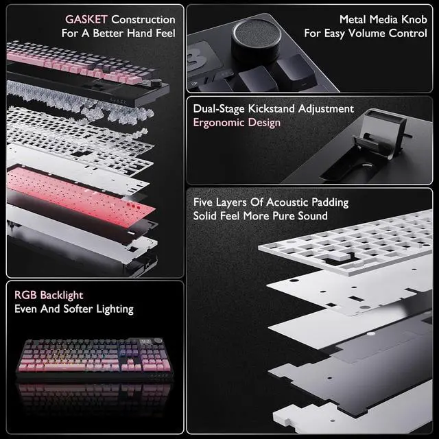 Alt view image 3 of 7 - AK35I V3 104-Key Full Size Wired Gasket Mount Gaming Keyboard with Multimedia Buttons & Knob Control | Five Layer Pad | OEM Profile PBT Keycaps | White Backlit Custom Keyboard