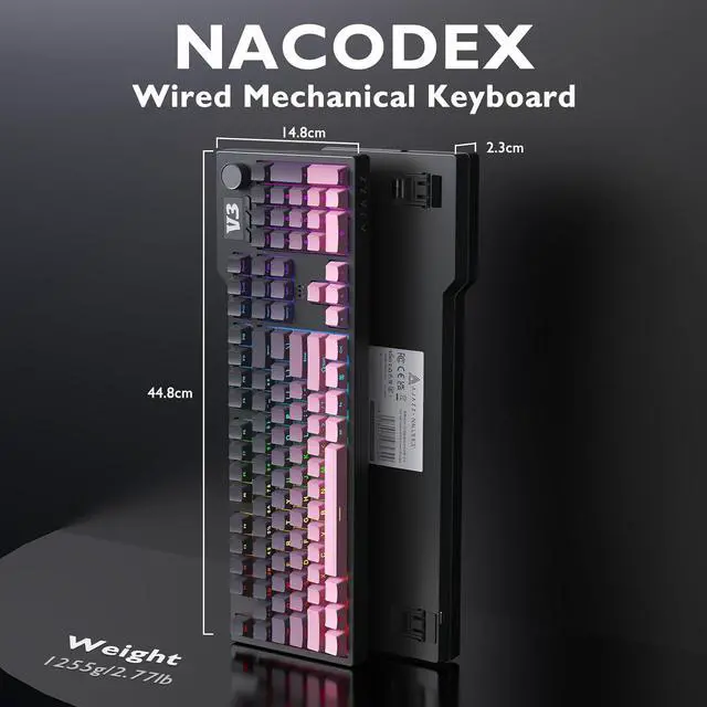 Alt view image 6 of 7 - AK35I V3 104-Key Full Size Wired Gasket Mount Gaming Keyboard with Multimedia Buttons & Knob Control | Five Layer Pad | OEM Profile PBT Keycaps | White Backlit Custom Keyboard