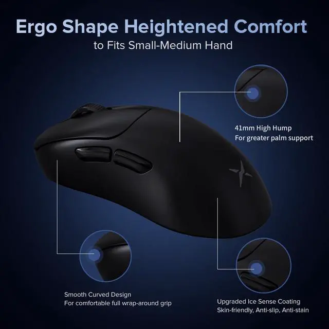 Alt view image 2 of 7 - DeLUX M500 PRO Wireless Ergonomic Gaming Mouse, 58.5g Lightweight, 8000Hz Polling Rate, RGB Charging Dock, PAW3395 with 26000DPI, Tri-Mode Connection, TTC Golden Wheel (Black)