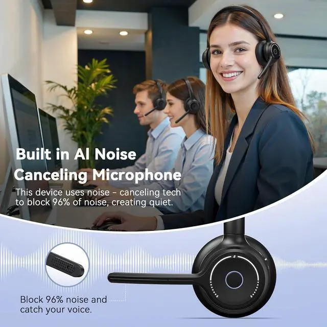 Alt view image 2 of 7 - (2025 Upgraded) Wireless Headset with Mic for Work, Bluetooth Headset with Noise Canceling Microphone, Wireless Headphones with Mic and USB Dongle and Mute, Fit for Computer/PC/Teams
