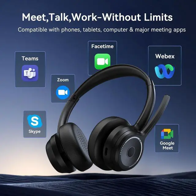 Alt view image 6 of 7 - (2025 Upgraded) Wireless Headset with Mic for Work, Bluetooth Headset with Noise Canceling Microphone, Wireless Headphones with Mic and USB Dongle and Mute, Fit for Computer/PC/Teams