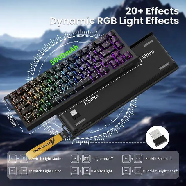 Alt view image 3 of 6 - ATTACK SHARK X68PRO HE Rapid Trigger Wireless Keyboard, 0.01mm RT Accuracy 8000Hz Wired Gaming Keyboard, Adjustable Actuation, Snap Tap, RGB Backlit, Magnetic Switch, C01 Coiled Cable -Black