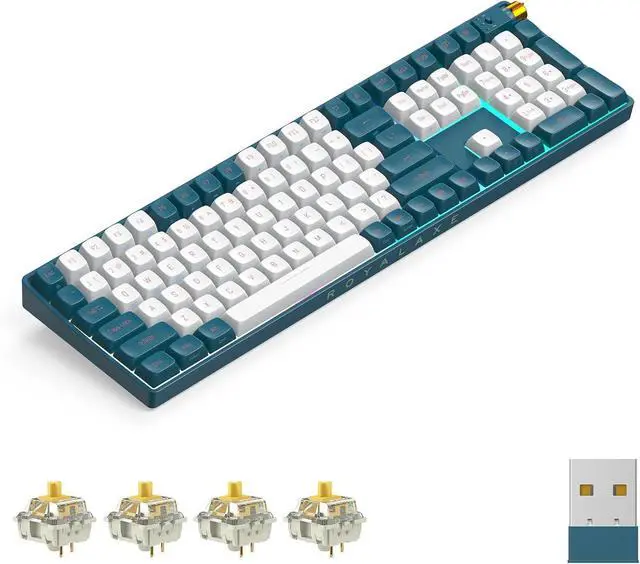 Main image of R108 Wireless Mechanical Keyboard, G Pro 3.0 Yellow Switch, Hot Swappable Wired/Bluetooth/2.4G Wireless Keyboard with RGB Light for Windows & Mac, PBT Keycaps, Whale Blue