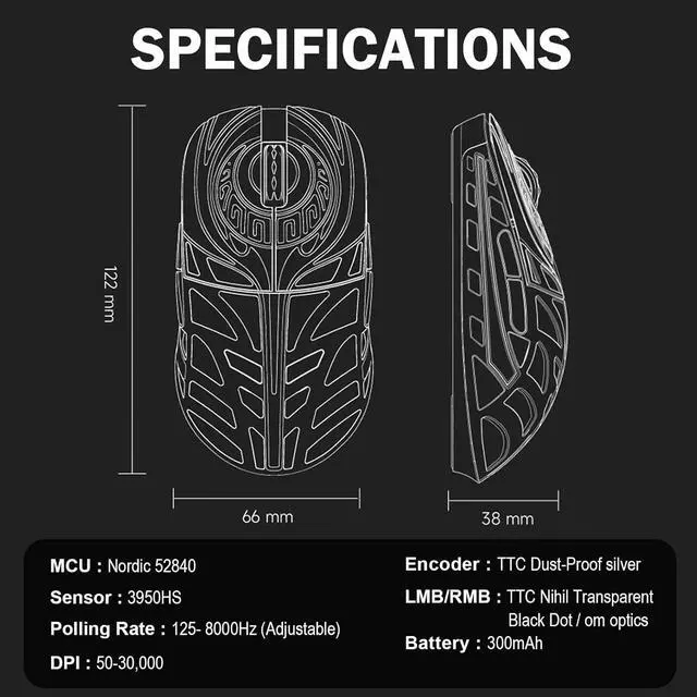 Alt view image 5 of 6 - WLMOUSE Strider Magnesium Gaming Mouse 45g Superlight Magnesium Alloy Wireless Gaming Mouse, 125-8000Hz (Adjustable) Wireless Polling Rate, PAW 3950 HS Sensor, for PC/Laptop/Mac (Strider OM-White)
