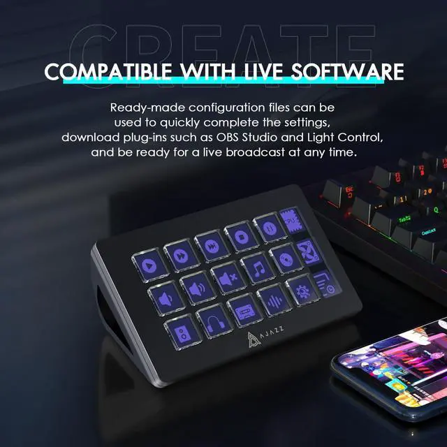 Alt view image 2 of 7 - AKP153 Studio Deck, Stream Controller, 15 Macro Keys, Trigger Actions in Apps and Software Like OBS, YouTube, Twitch, Custom Console for Photo and Video Editing, Live Streaming, PC/Mac (Black)