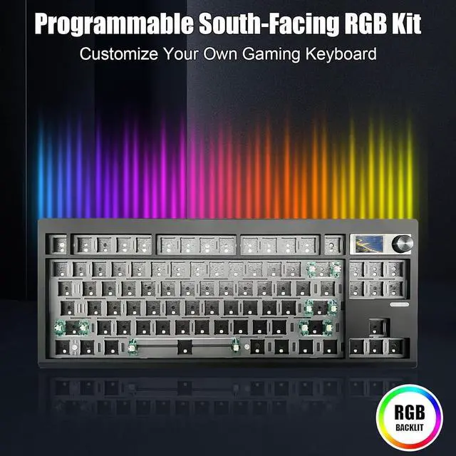 Alt view image 5 of 7 - GMK87 Keyboard Barebones Kit,Gasket Mount Hot Swap PCB Triple Mode BT5.0/2.4G/Type-C Wireless Mechanical Keyboard with Knob VIA-Programmable Custom TFT-Screen RGB DIY Kit(Black)
