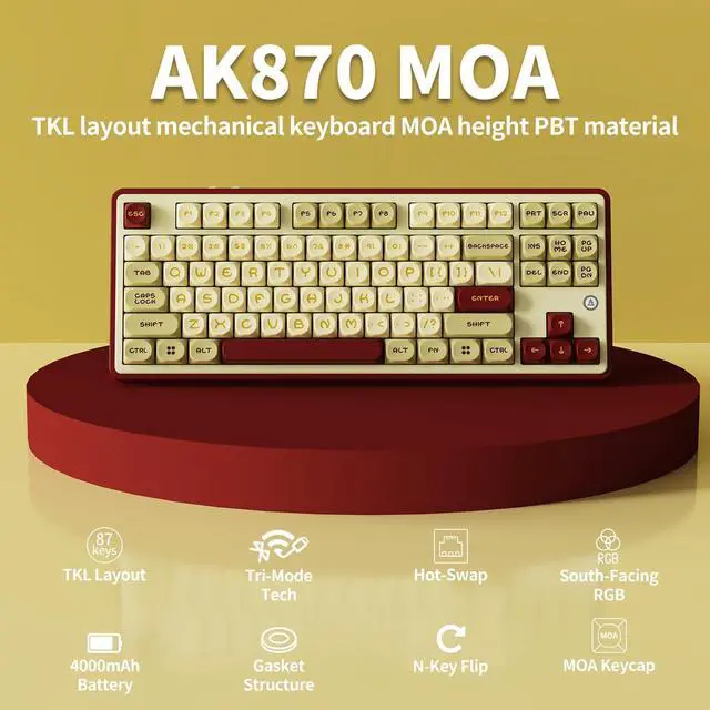 Alt view image 2 of 7 - DAIDAI×AJAZZ AK870 TKL 87-Key Gasket Structure Full-Key Hot-Swappable Mechanical Keyboard Type-C/2.4G/BT 5.1, 4000mAh Battery, MOA Keycap South-Facing RGB, for Windows/MAC.