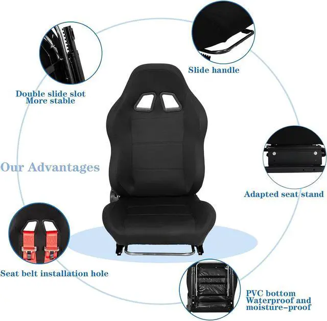Alt view image 4 of 7 - Racing Seat with Double Locking Slides Cloth Breathable Gaming Seat Adjustable fit Most racing simulator cockpits(Steering Wheel Stand Not Include)