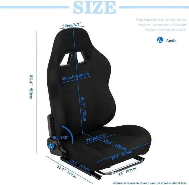 Alt view image 5 of 7 - Racing Seat with Double Locking Slides Cloth Breathable Gaming Seat Adjustable fit Most racing simulator cockpits(Steering Wheel Stand Not Include)