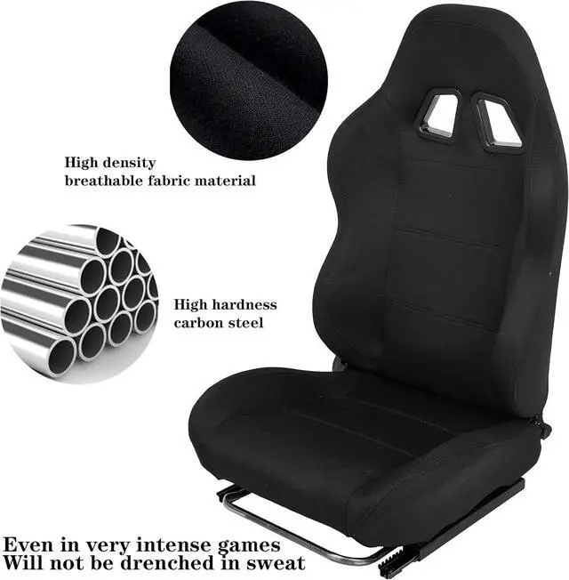 Alt view image 6 of 7 - Racing Seat with Double Locking Slides Cloth Breathable Gaming Seat Adjustable fit Most racing simulator cockpits(Steering Wheel Stand Not Include)