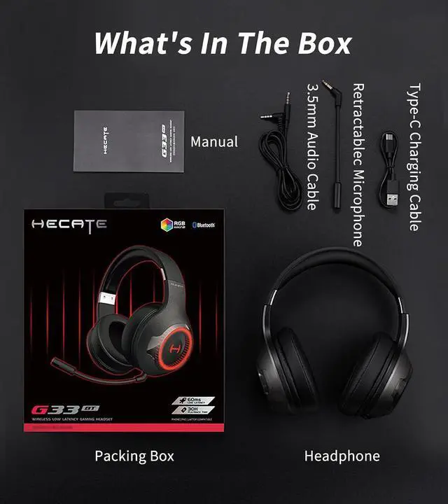 Alt view image 7 of 7 - HECATE by Edifier G33BT Wireless Gaming Headset with Detachable Mic, Bluetooth Gaming Headphones for PC, PS5, PS4, Nintendo Switch, 60ms Low Latency, 40mm Driver, 48H Playtime, RGB Light