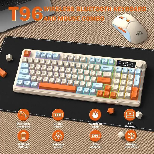 Alt view image 2 of 7 - ZIYOU LANG T96 Wireless Gaming Keyboard and Mouse Combo,Dual Bluetooth/2.4G RGB Backlit Mechanical Feeling Keyboard with Smart Display & Knob,4000 DPI Gaming Mouse for PC Laptop Mac Wins-Blueberry