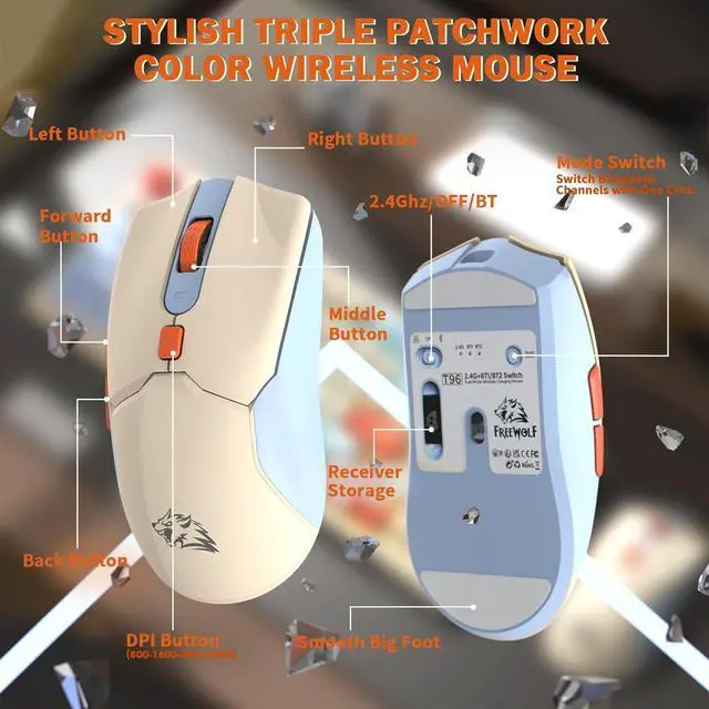 Alt view image 7 of 7 - ZIYOU LANG T96 Wireless Gaming Keyboard and Mouse Combo,Dual Bluetooth/2.4G RGB Backlit Mechanical Feeling Keyboard with Smart Display & Knob,4000 DPI Gaming Mouse for PC Laptop Mac Wins-Blueberry