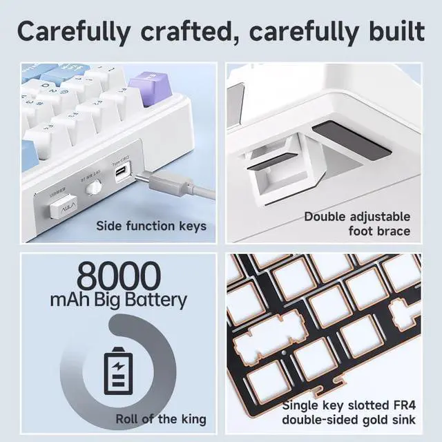 Alt view image 4 of 5 - Aula F99 Cherry Profile Mechanical Keyboard, Triple Mode Connected RGB Backlit Gaming Keyboard with Numpad for Gaming and Office(White with Grey and Black)