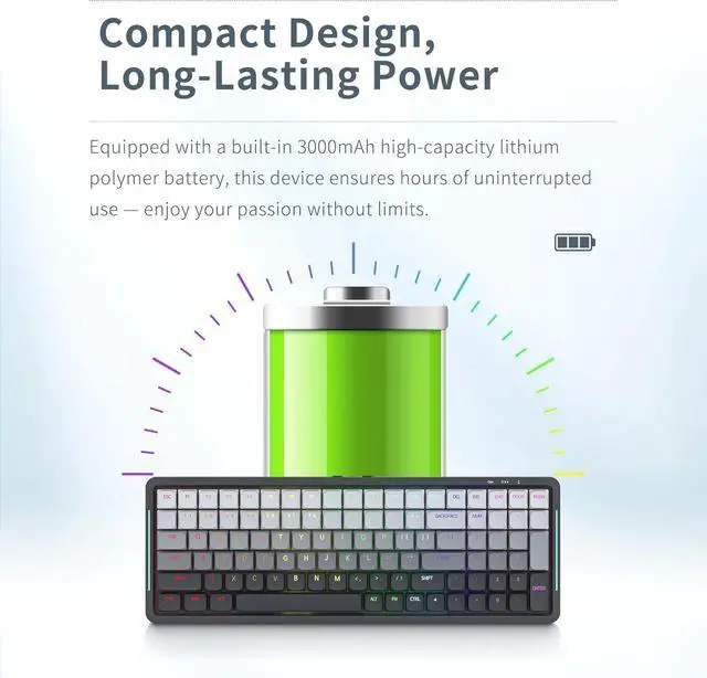 Alt view image 3 of 7 - Newmen SK01 Low Profile Mechanical Keyboard,100 Keys Compact Layout Hot-swappable RGB Backlit Gaming Keyboard,Bluetooth/2.4G/USB Wireless Mechanical Keyboards Metal panels for Window Laptop Red Switch