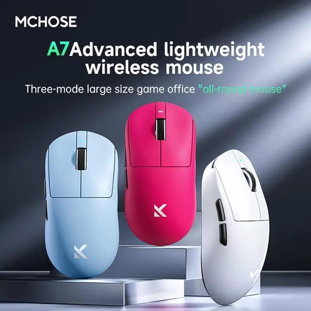 Alt view image 7 of 7 - MCHOSE A7 Ultra Wireless Esports Gaming Mouse, Wireless/Wired Dual 8K Polling, 42,000 DPI, PAW3950 Optical Sensor, 59g Lightweight, 5 Programmable Buttons, 130 Hr Battery, for PC & Mac - Magenta