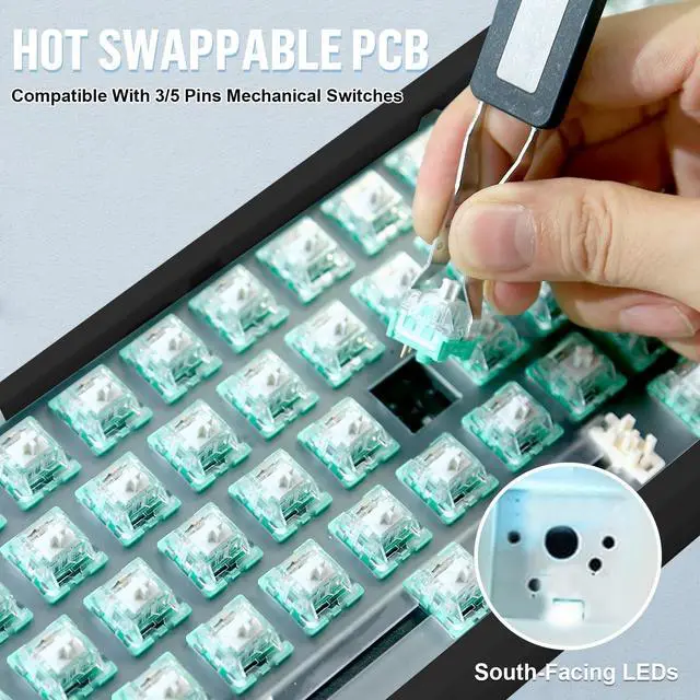 Alt view image 4 of 7 - GMK61 Barebones Keyboard Kit,60% Hot Swap Programmable Gasket Mount RGB Backlit BT5.0/2.4G/Wired Type-C Wireless Mechanical Keyboard 61 Keys NKRO Custom Gaming DIY Kit (Black)