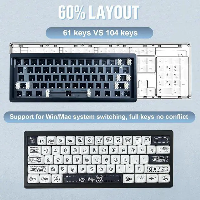 Alt view image 3 of 7 - GMK61 Barebones Keyboard Kit,60% Hot Swap Programmable Gasket Mount RGB Backlit BT5.0/2.4G/Wired Type-C Wireless Mechanical Keyboard 61 Keys NKRO Custom Gaming DIY Kit (Black)