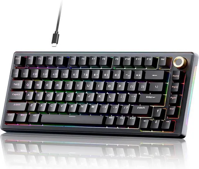 Main image of TMKB T81E Mechanical Gaming Keyboard, 75% Gasket Mount Wired Keyboard with Knob & 5-Layer Sound Dampening, Hot-Swappable, RGB Backlit, 82 Keys for Windows/Mac/Linux - Black